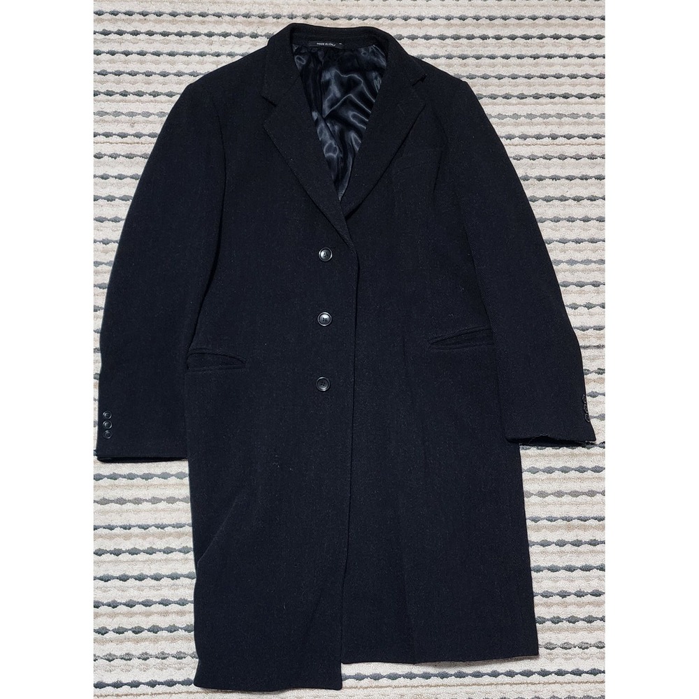 Giorgio Armani Collezioni Men's Black 100% Wool Overcoat Size 44 Regular  🇮🇹